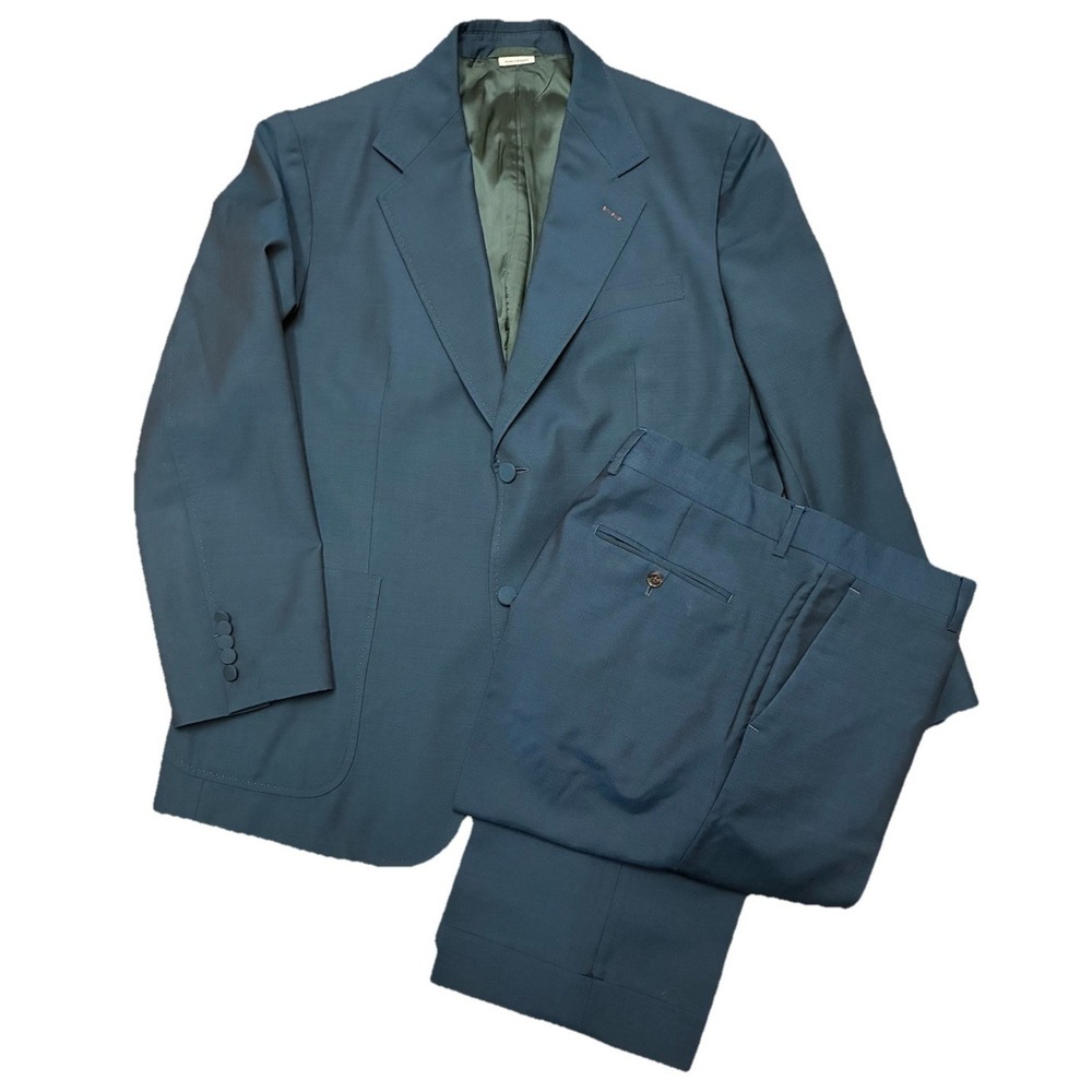 Gucci Uniform Suit Men's 44 Green Wool Mohair Double Breasted *altered, pants 46